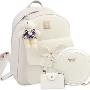 K.E.J. Cute Mini Backpack Bowknot Leather Backpack 3-PCS Small Backpack Purse for Women