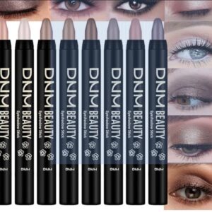 8Pcs Cream Eye Shadow Brightener Stick Makeup Set, Champagne Pearl Taupe Bronze Cocoa Stone Putty Smoky Amethyst Shimmer Matte Eyeshadow Eyeliner Pencil Applicator Stick Palette Makeup for Older Women