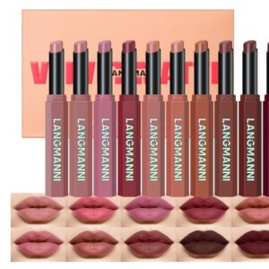 Jolilab 10Pcs Velvet Matte Lipstick Nude Matte Soft Dark Color Stick High Pigmented Long-Lasting Waterproof Lip Stick Lip Balm Beauty Cosmetics Gift for Women(Curated 10-Shade Set)
