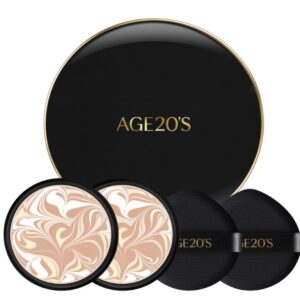 AGE20'S Signature Essence Pact SPF 50+ | Pack of 2 | 17N IVORY | Cream Foundation, Dewy Finish, Natural Coverage | Korean Cushion Foundation